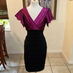 Melrose Elegant Purple/Black Tiered Ruffle Women's Dress Size 8